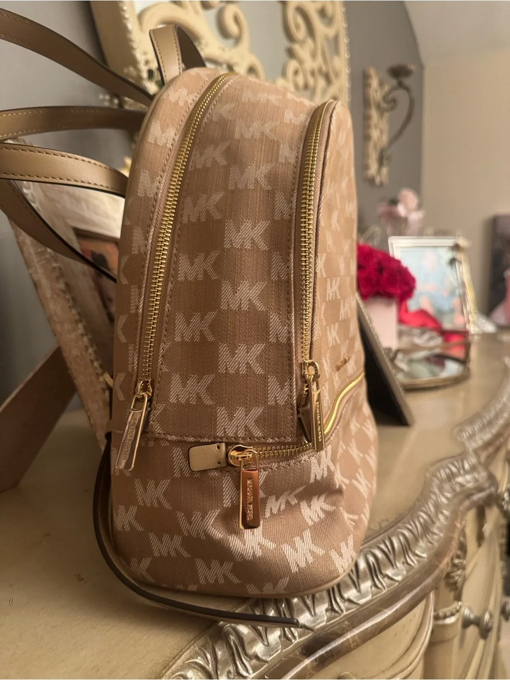 Michael Kors Rhea Medium Logo Jacquard Denim Backpack